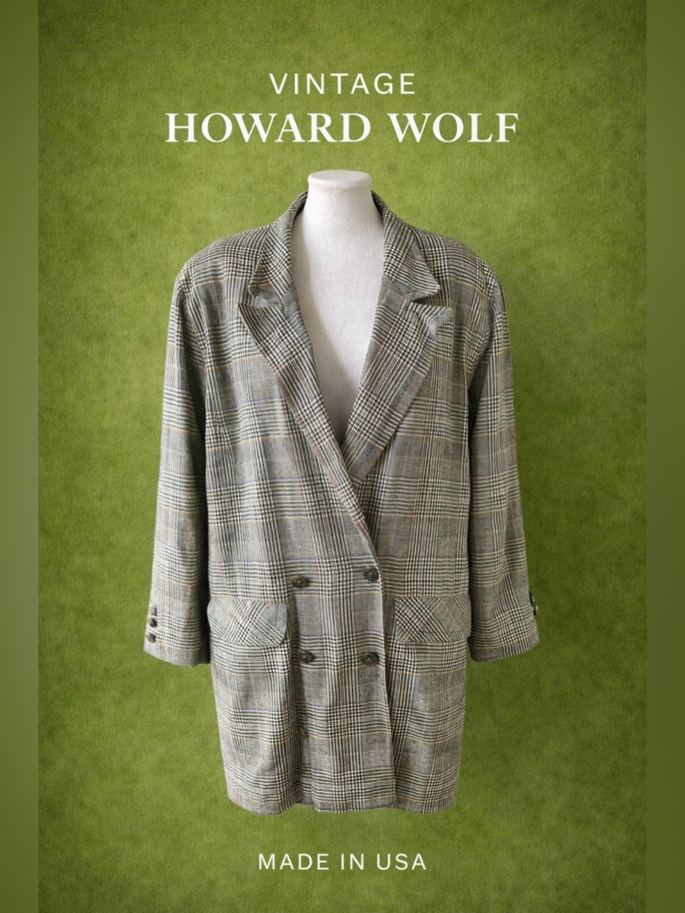 Vintage Howard Wolf  Plaid Double-Breasted Blazer - Gray/Tan